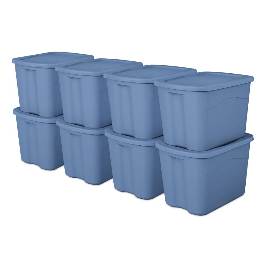 

Large Storage Bin, 18 Gallon Durable Plastic Storage Tote with Snap-on Lid, Light Blue, 8 Pack