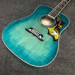 Custom 12 Strings Dreadnought D Body Doves Style Acoustic Electric Guitar with Flamed Maple Back Side in Blue