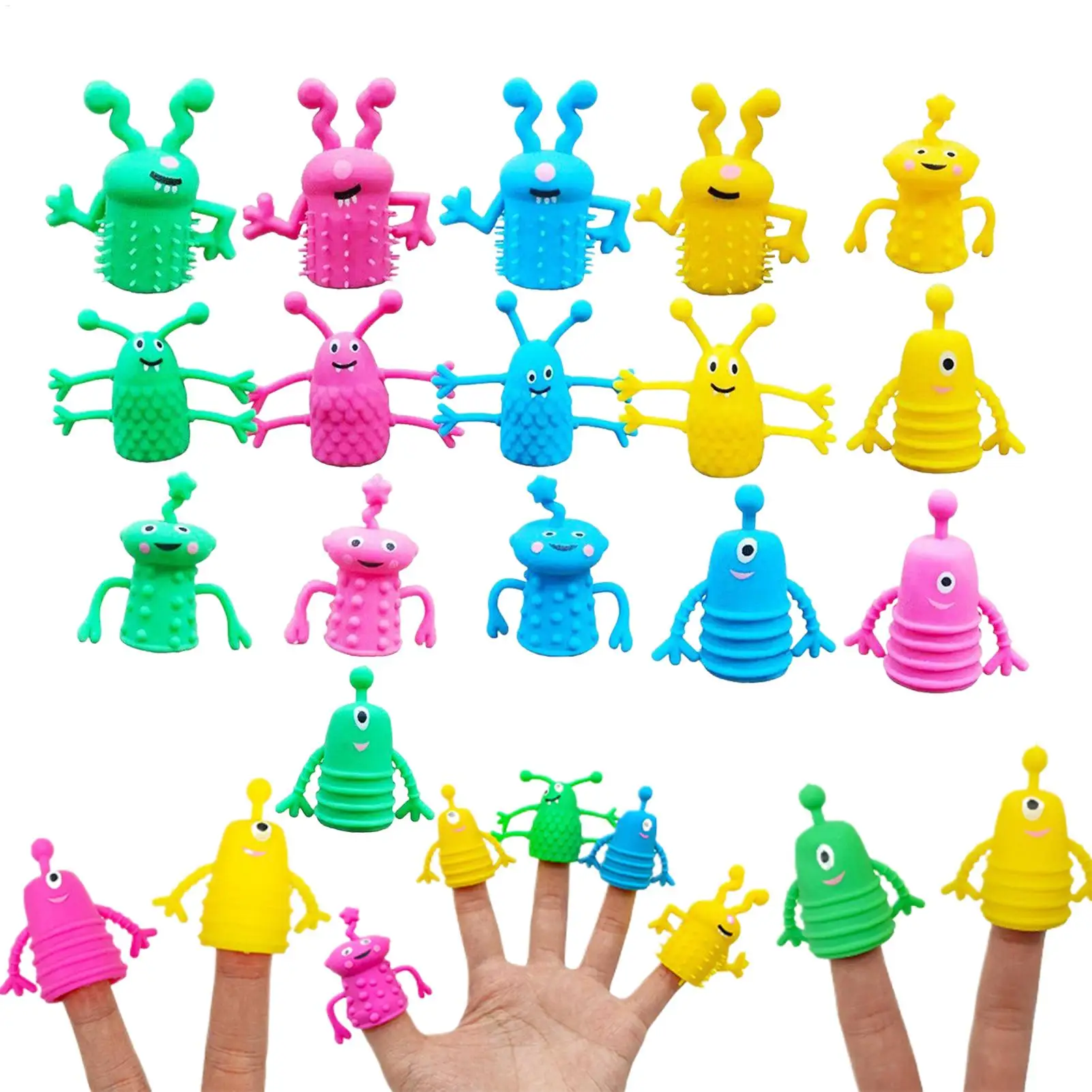 

Finger Puppets Set 16-Piece Cute Rubber Funny Fidget Kids Stretchy Fidget Doll Toys For Teens Adults Boys Girls Home School