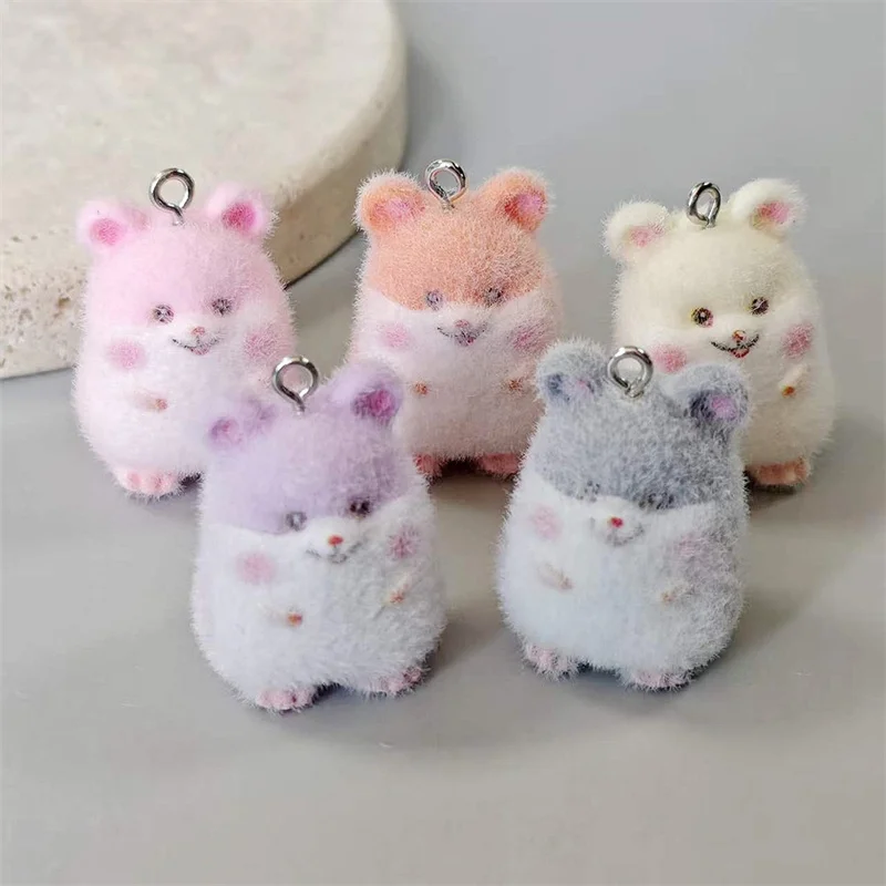 2026 Newest 40pcs/lot color flocking effect animals cartoon mouse shape resin dolls beads diy jewelry garment accessory