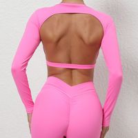 JUREN Women Long Sleeve Sport Shirt Hollow Out Yoga Tops Workout Running T-Shirt Girls Slim Gym Push Up Fitness Crop Top Female