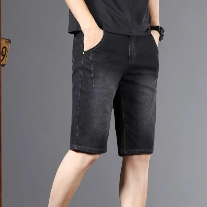 

Half Straight Slim Man Denim Shorts Bermuda with Pockets Skinny Short Jeans Pants for Men Long Streetwear Emo Summer Original Xl