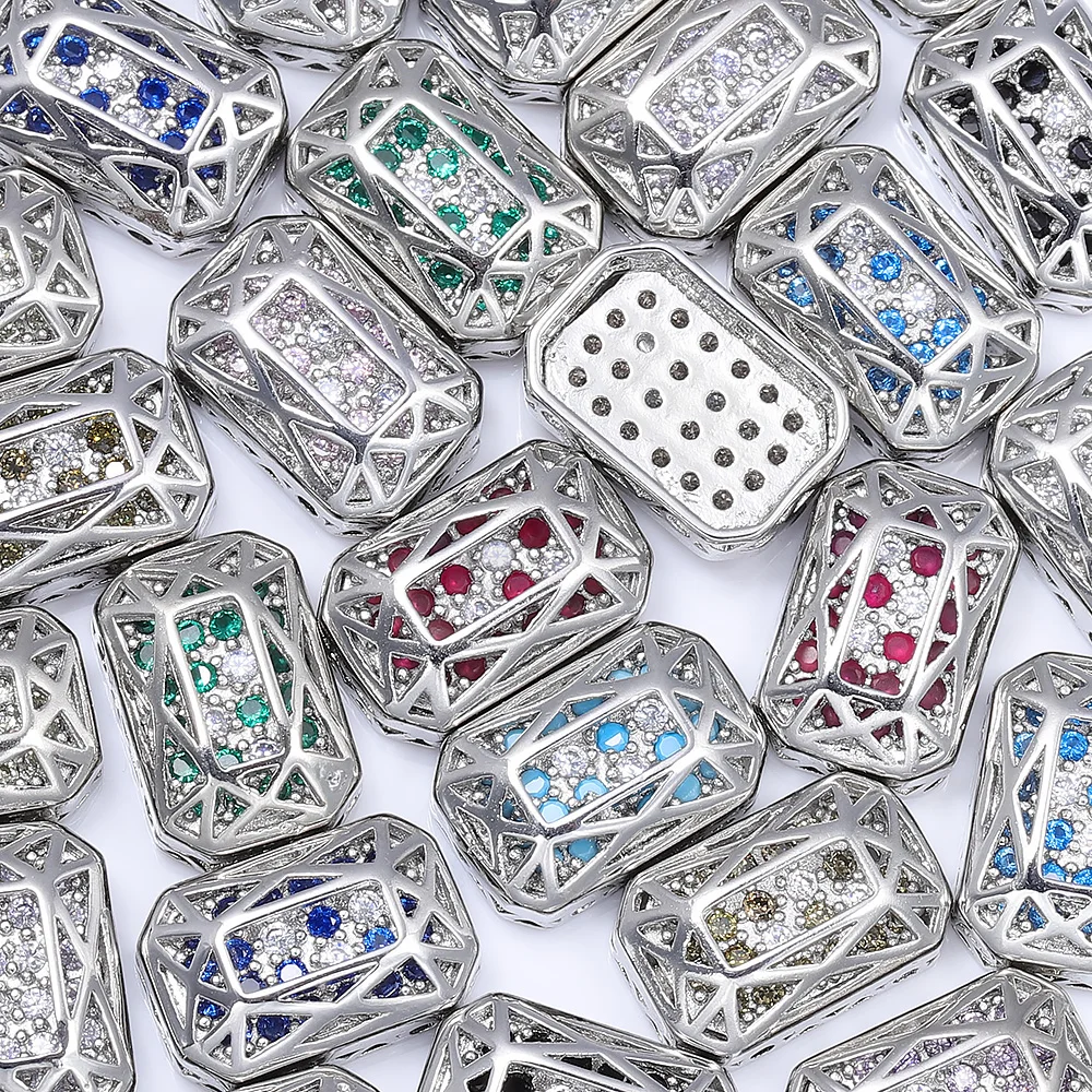 4Pcs Octagon Cubic Zirconia Alloy Charms Imitation Rhodium Plated Glass Sewn Rhinestones DIY Sewing Accessories for Clothing