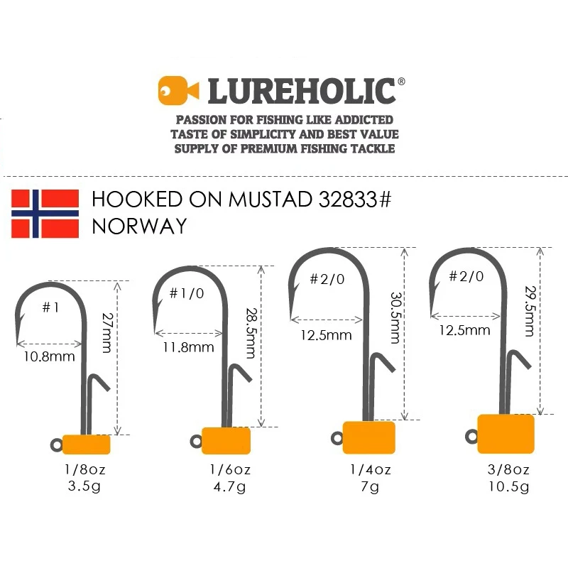 LUREHOLIC Tungsten Ned Jig Head with Norway Mustad Hook Ned Rig Hook Lure Fishing for Long Casting  Bass Fishing