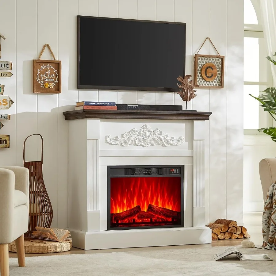 Chimenea eléctrica con chimenea, soporte para TV con inserto de chimenea reemplazable para ambiente acogedor de sala de estar, granja