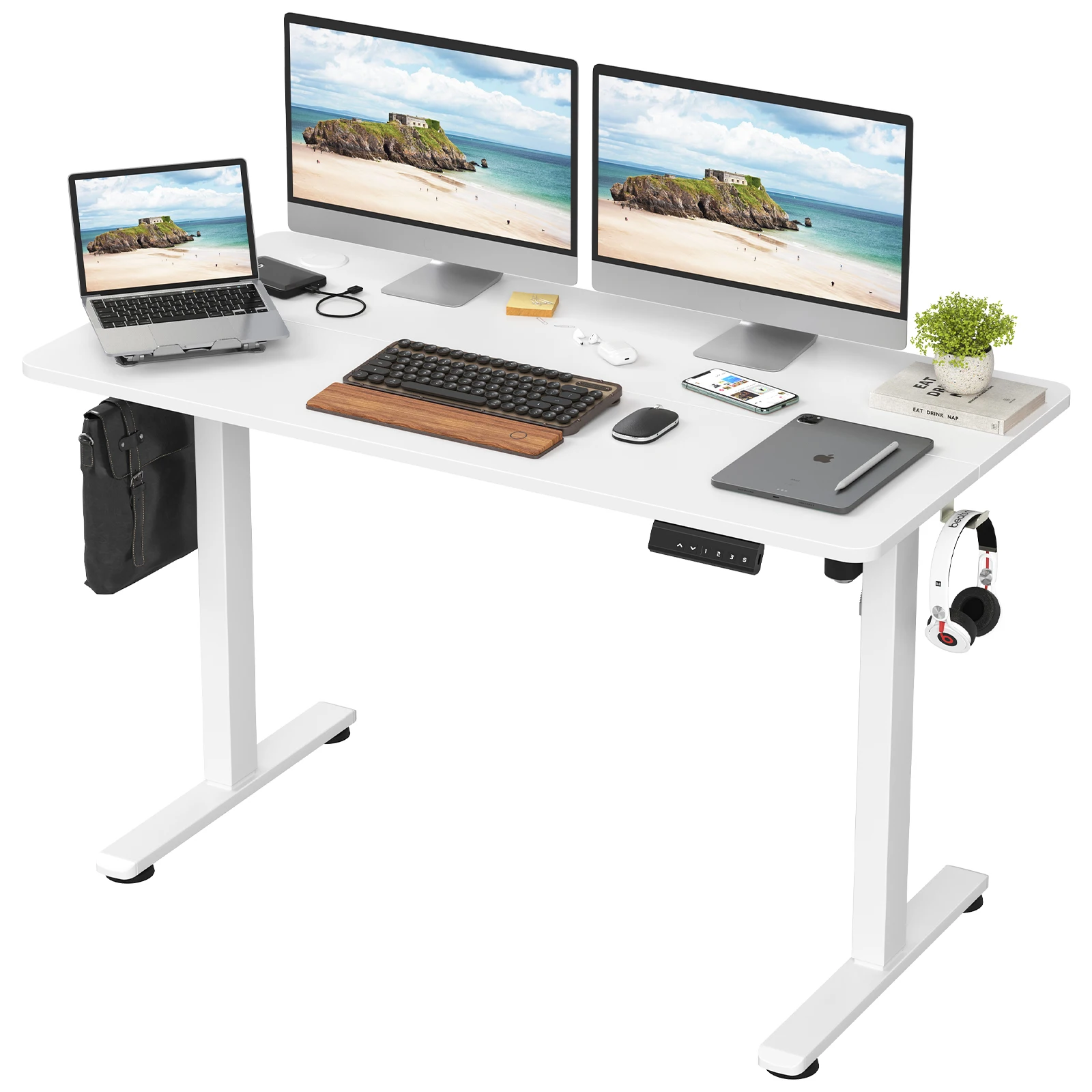 

48-Inch Electric Standing Desk Adjustable Height Sit Stand Home Office Desk With Splice Board in White Color