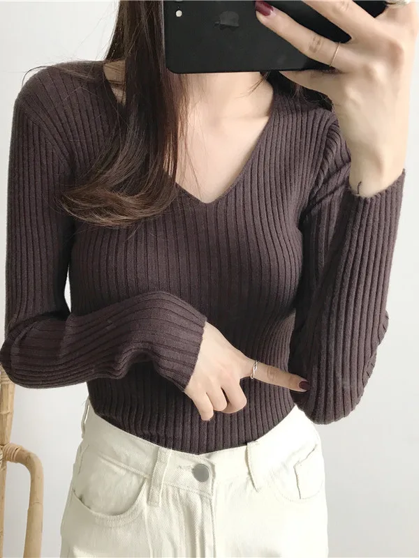 

Faionable V-Ne Knitted Slim Fit Women's Top Inner Wear High-End Feel Autumn Winter Sweater Commute Sle Long Sve