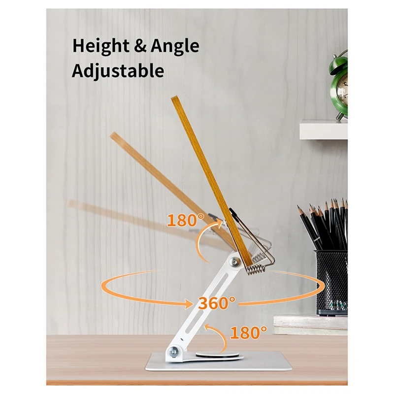 1 PCS Book Stand For Reading-Adjustable Book Holder Silver & Wood Color Aluminum Alloy + Bamboo Wood For Book,Recipe,Laptop