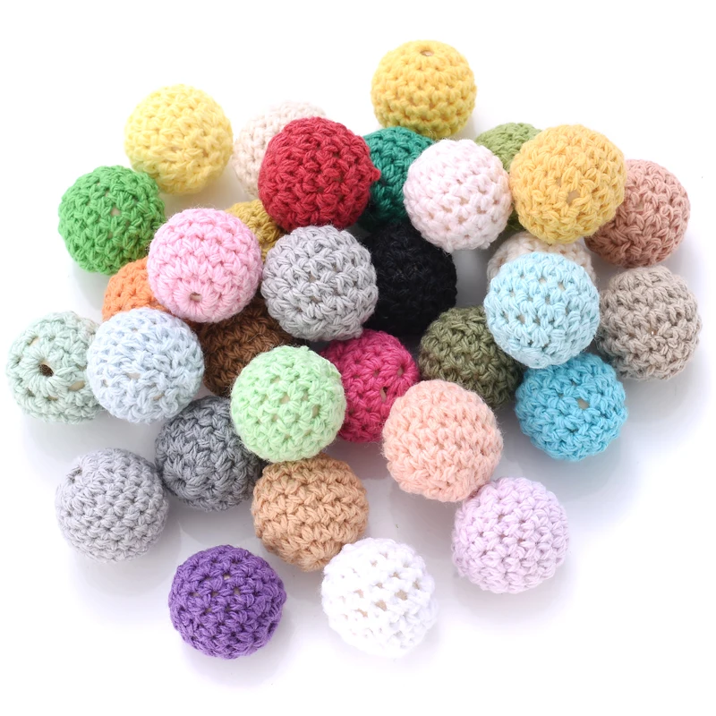 16mm 10pcs Colorful Crochet Beads Knitted By Cotton Thread Woolen Yarn For DIY Fit Decoration Baby Pacifier Chain Accessories