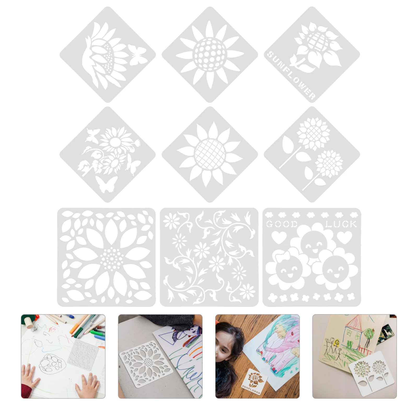 9 Pcs Hollow Out Sunflower Template Child The Pet Stencils for Painting on Wood