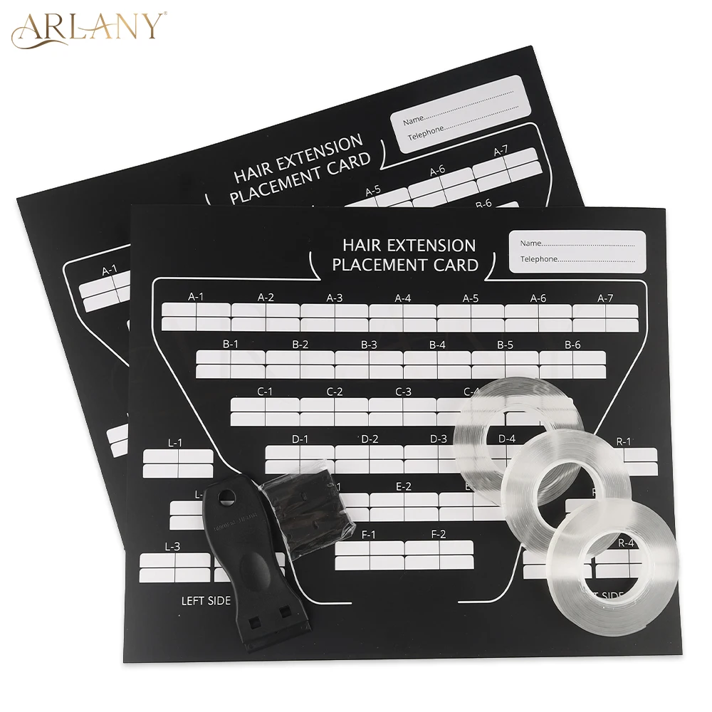 ARLANY Kit de herramientas de extensión de cabello, tablero de colocación de tarjeta de papel con raspador de maquinilla de afeitar de plástico multifunción para herramienta de almacenamiento de cabello de salón