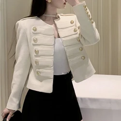 French court double breasted coat for women's autumn haute couture fashion round neck top  women clothing