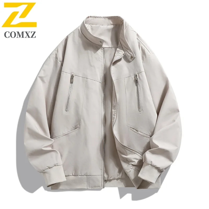 

COMXZ American Style Luxury Mens Jacket Comfortable Motorcycle Jacket Casual Stand Collar Outdoor Durable Autumn Windbreaker