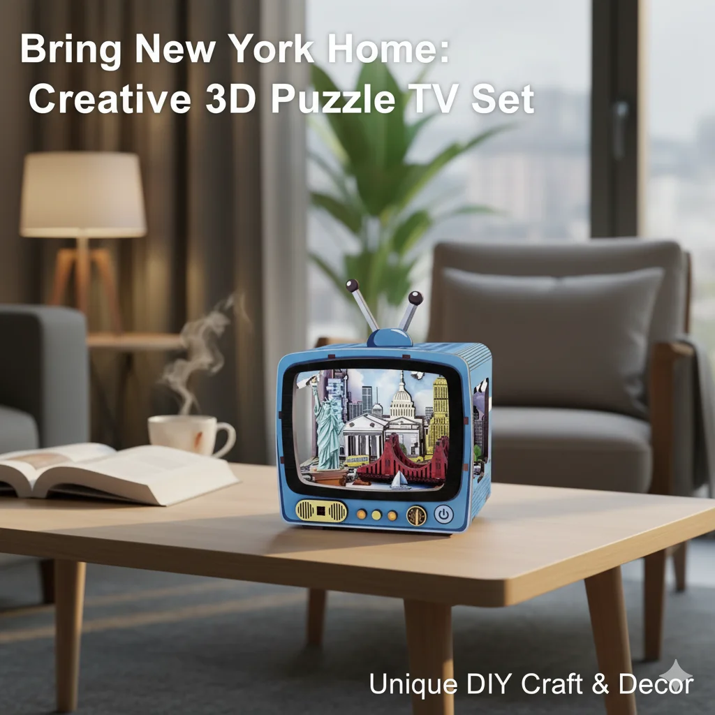 DIY Houten TV Puzzel Model 89PCS Handgemaakte Retro Montage Speelgoed Met Verlichting Architectonisch Ornament Cadeau Voor Volwassenen Kids Decor