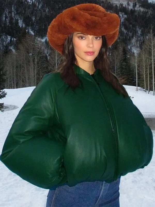 

Loose Short Long Sleeve Cotton Top Casual Sporty Style Children's Winter Jacket Thin Filling Lantern Sleeve Zipper Closure