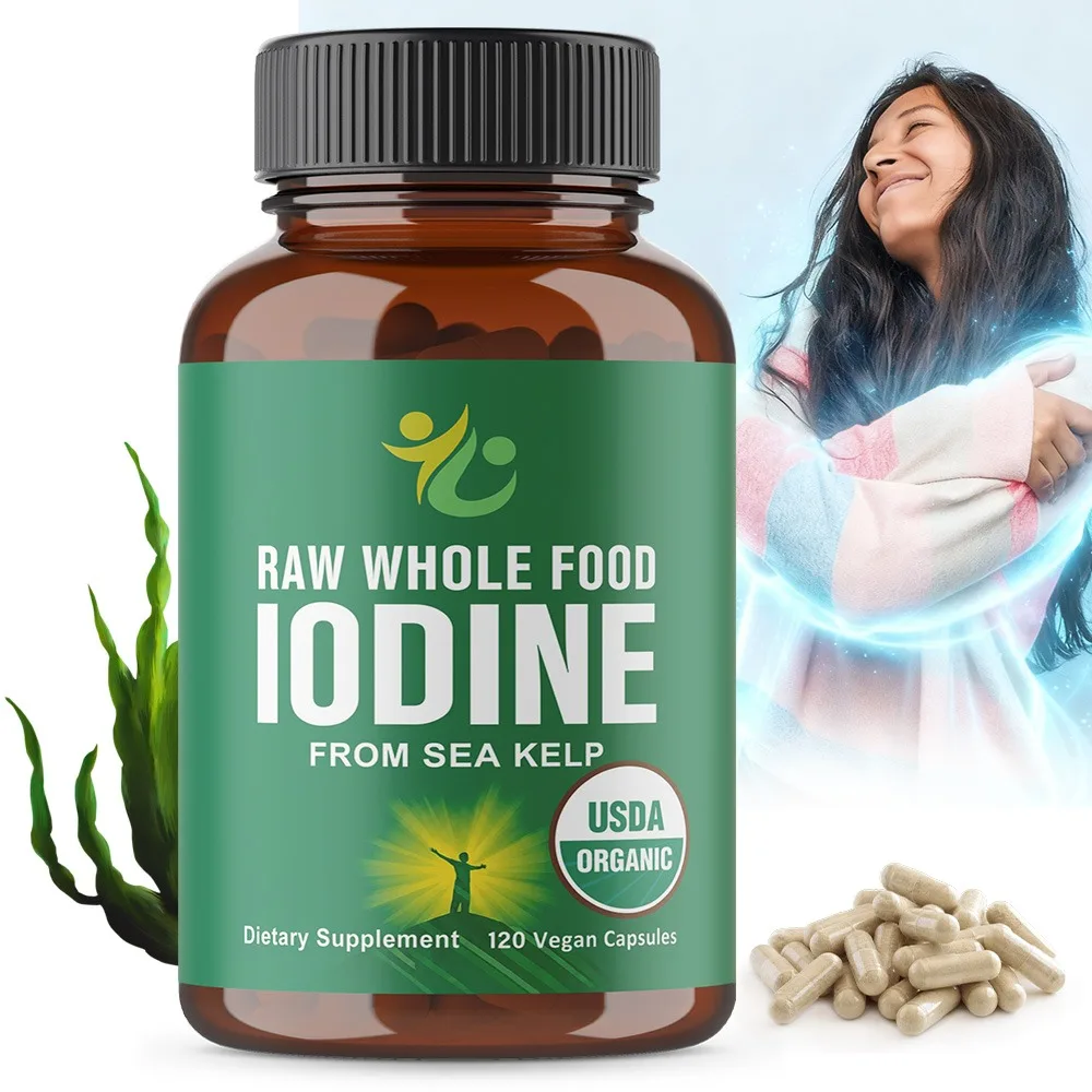 Raw Whole Food Iodine Supplement, Potassium Iodide Support Tablets. for Metabolism, Energy, and Immune. 120 Vegan Capsules