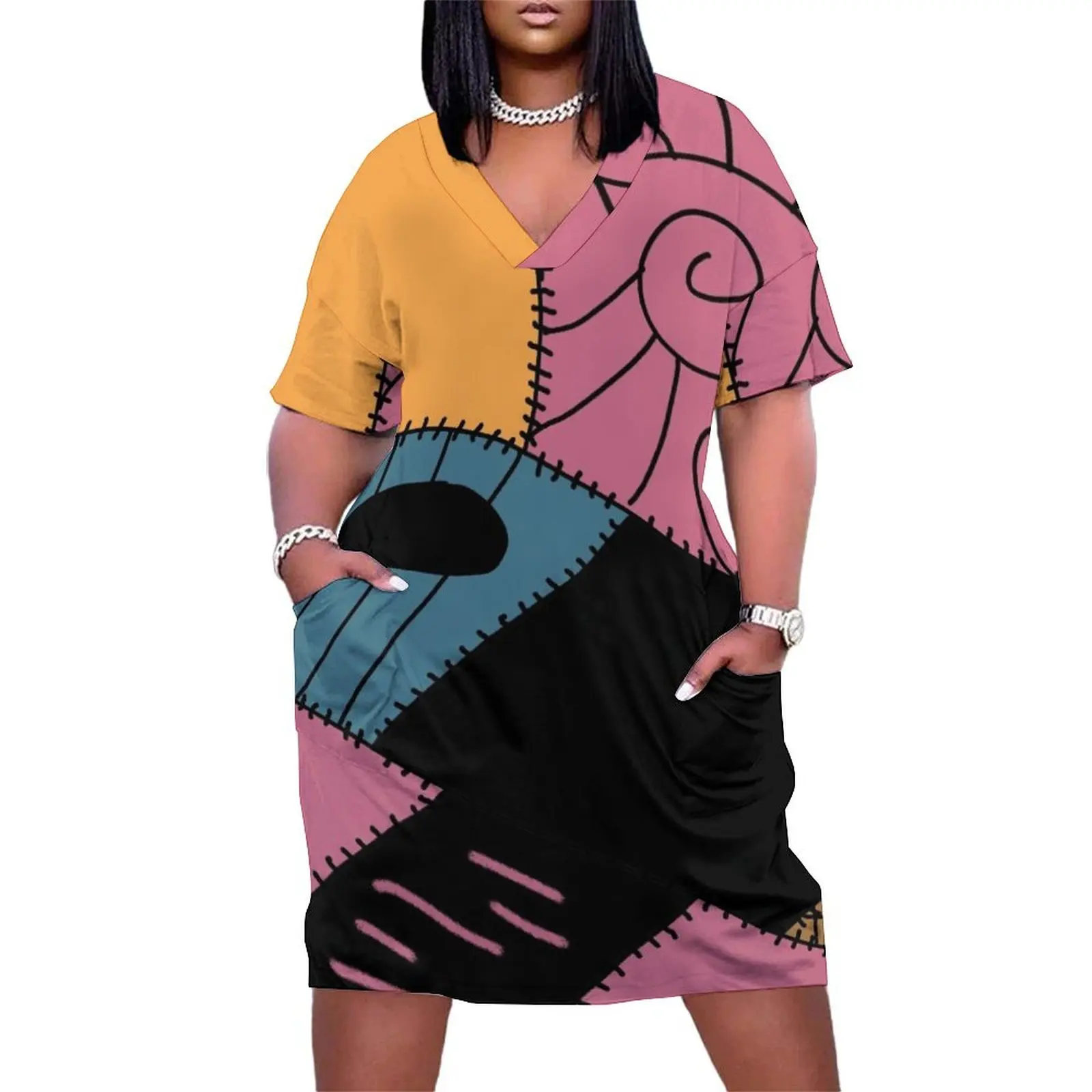 Nightmare Sally inspired pattern Loose Pocket Dress long sleeve dresses dress summer 2025 women
