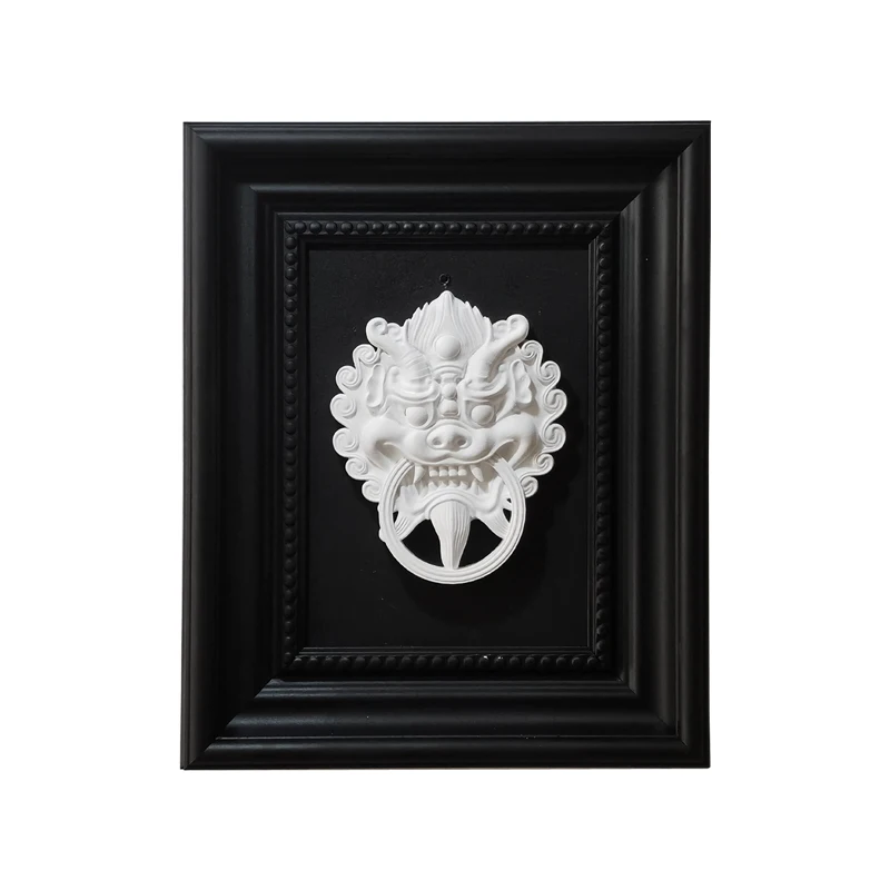 Cement concrete three-dimensional relief sculpture decorative painting hanging painting Guochao lion beast door handle door ring