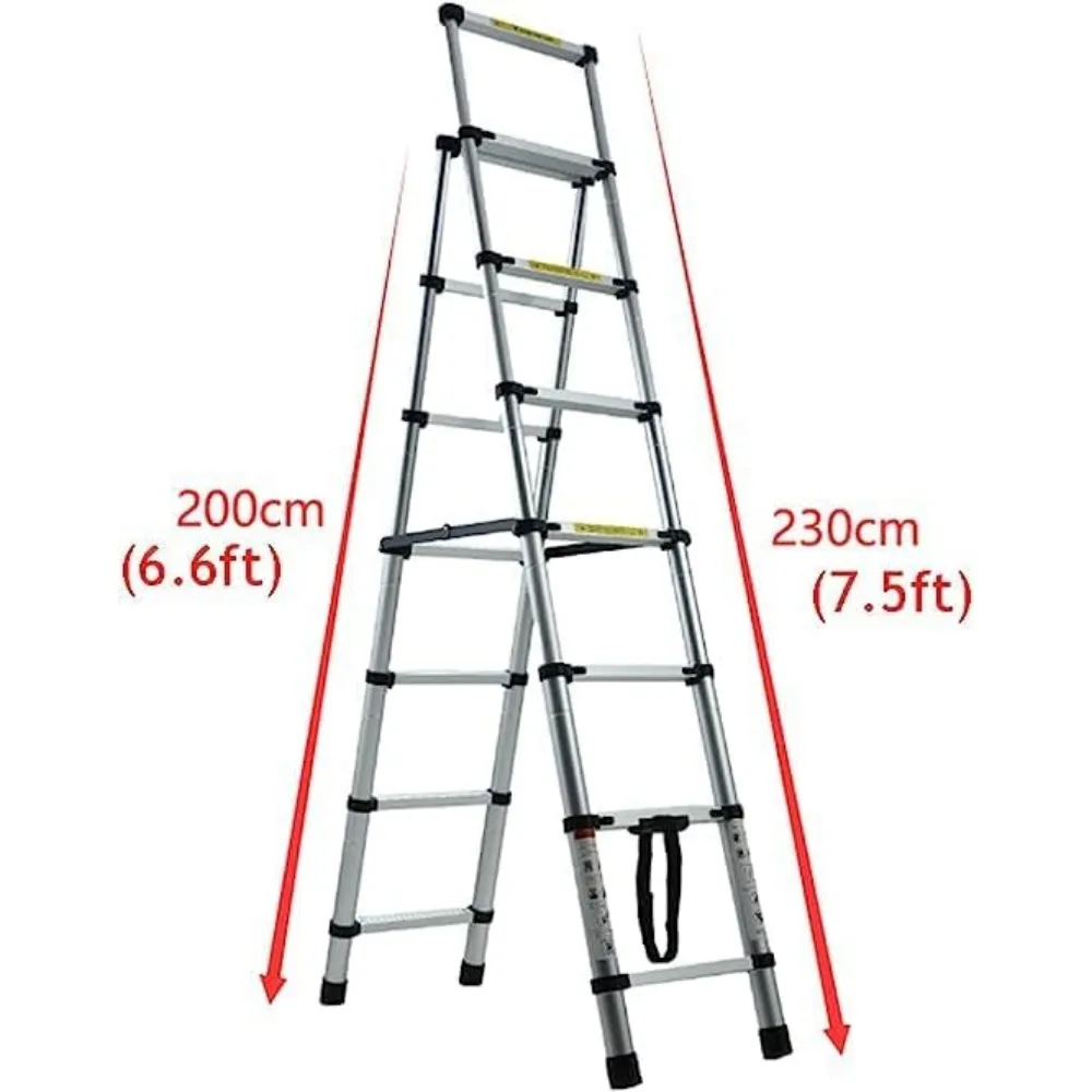 Extension Step Ladder 6+7 Step(6.6ft + 7.5ft) Aluminum Herringbone  A-Frame Telescoping Lightweight Step
