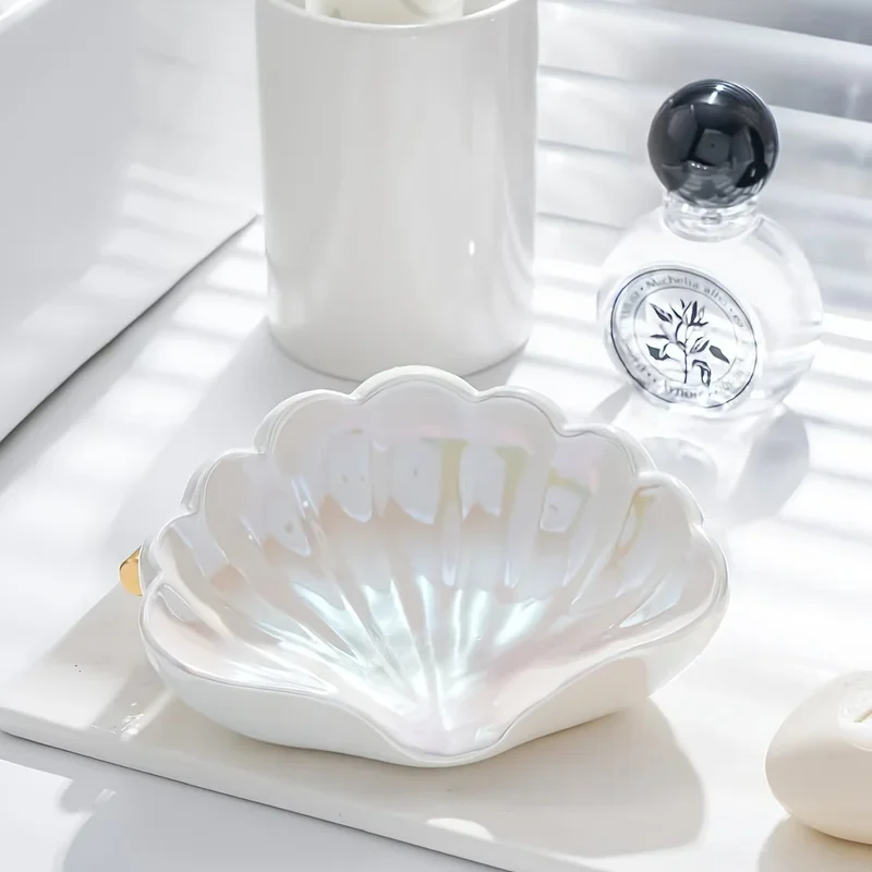 ถาดเครื่องประดับเปลือกหอยเซรามิกสีชมพูหรูหราและจานสบู่ - เคลือบเงา เหมาะสําหรับวันวาเลนไทน์ สําเนียงตกแต่งบ้าน