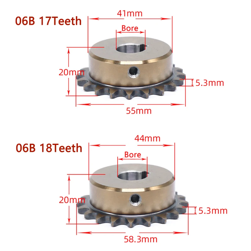 1pc 17T-20T 06B Precision Industrial Drive Sprocket Wheel 17 18 19 20 Teeth 45# Steel Chain Gear Bore 12 14 15 16 17 18 19-30mm