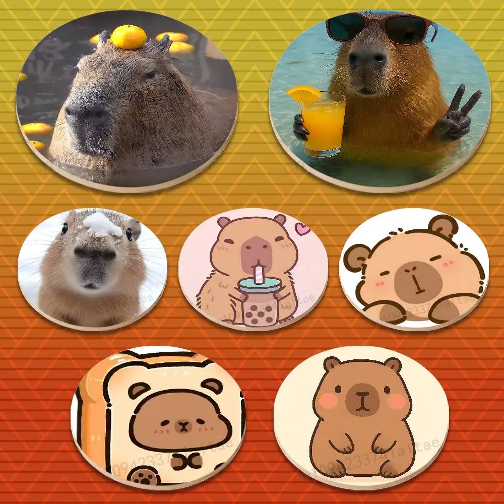 

Cute Lindos Capibaras Round Wooden Coasters Suitable for Drinks Tea,Coffee for anti-slip decoration in bars and cafes