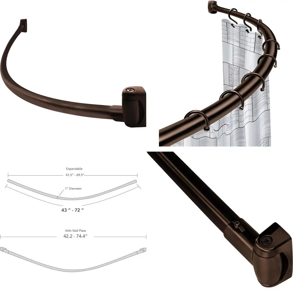 

60-Inch Curved Shower Rod, 5-Foot Mount, Non-Telescoping, Rust-Resistant, Old Bronze Finish