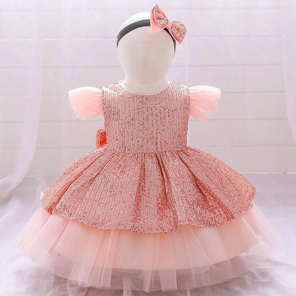 Christmas Sequin Cake Double Baby Girl Dress 1 Year Birthday Newborn Party Wedding Vestidos Kids Christening Toddler Clothes