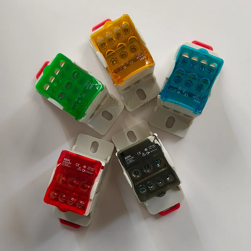 1Pcs Terminal Block UKK 125A Din Rail 1 in Many Out Distribution Box Universal Electric Wire Connector Red Yellow Blue Green