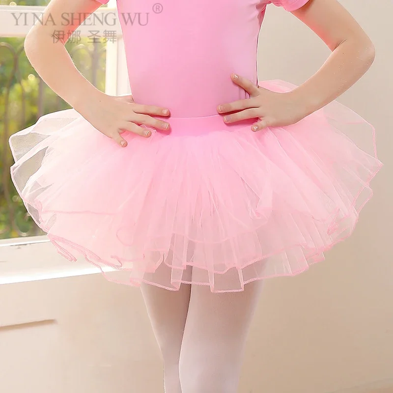 Girls Ballet Tutu Skirt Pink Children Fluffy 4 Layers Mesh Yarn Skirt Tulle Ballet Dance Skirt White Ballet Dancing Short Skirt