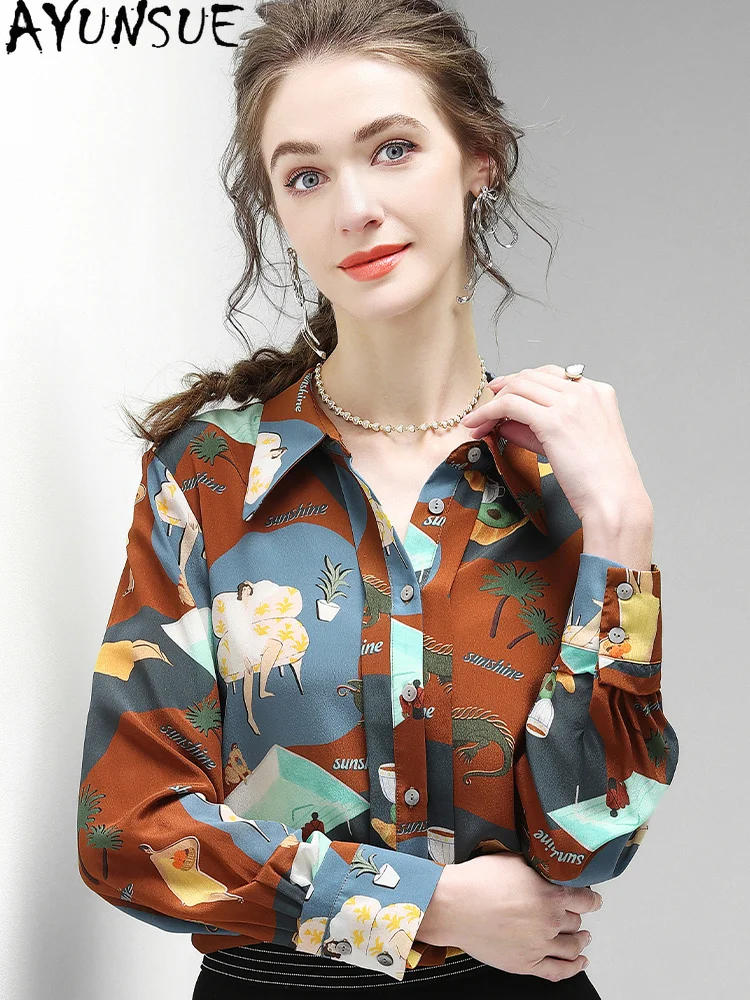 

AYUNSUE Высококачественные рубашки из 100% тутового шелка, женские элегантные рубашки для женской одежды, винтажная осенняя рубашка 2025 года, Camisas De Mujer