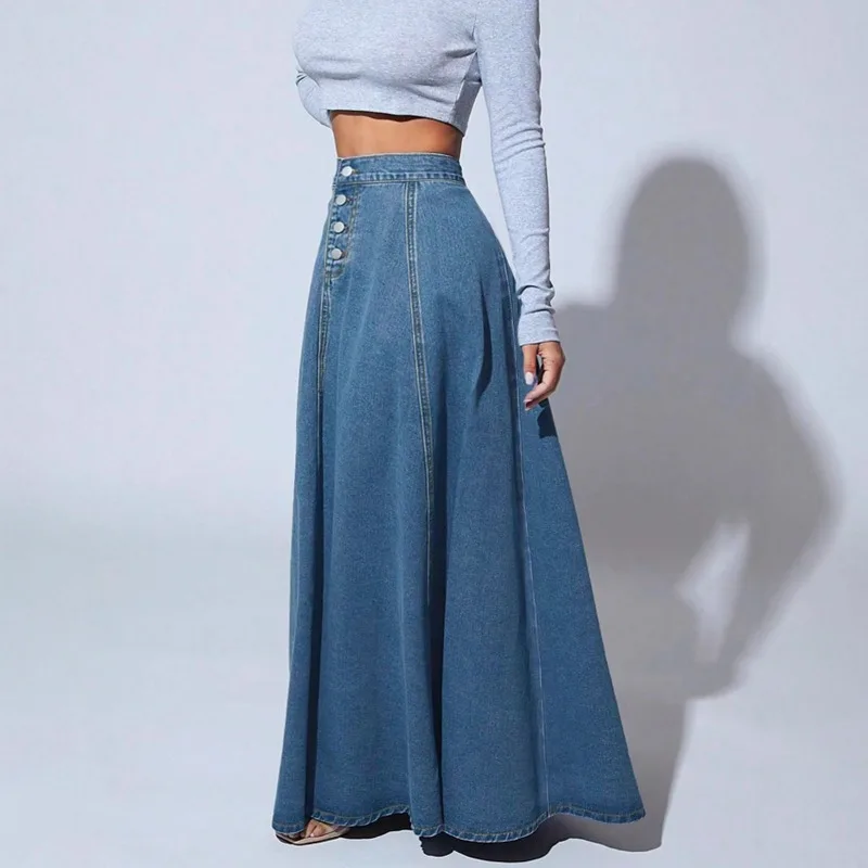 Retro Foreign Style Design Sense Single Breasted Denim Skirt Womens Swinging A Word Skirt