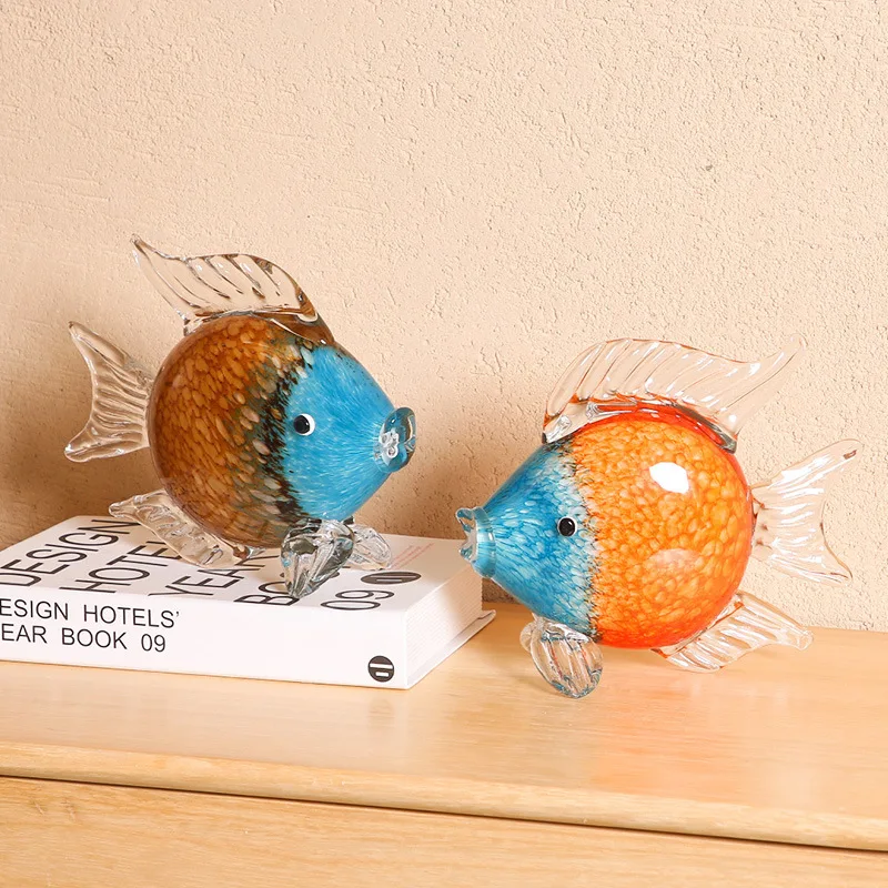 

1Pcs High-grade Colored Glazed Glass Kiss Fish Ornaments Simple Home TV Cabinet Porch Wine Cabinet Jewelry Gifts