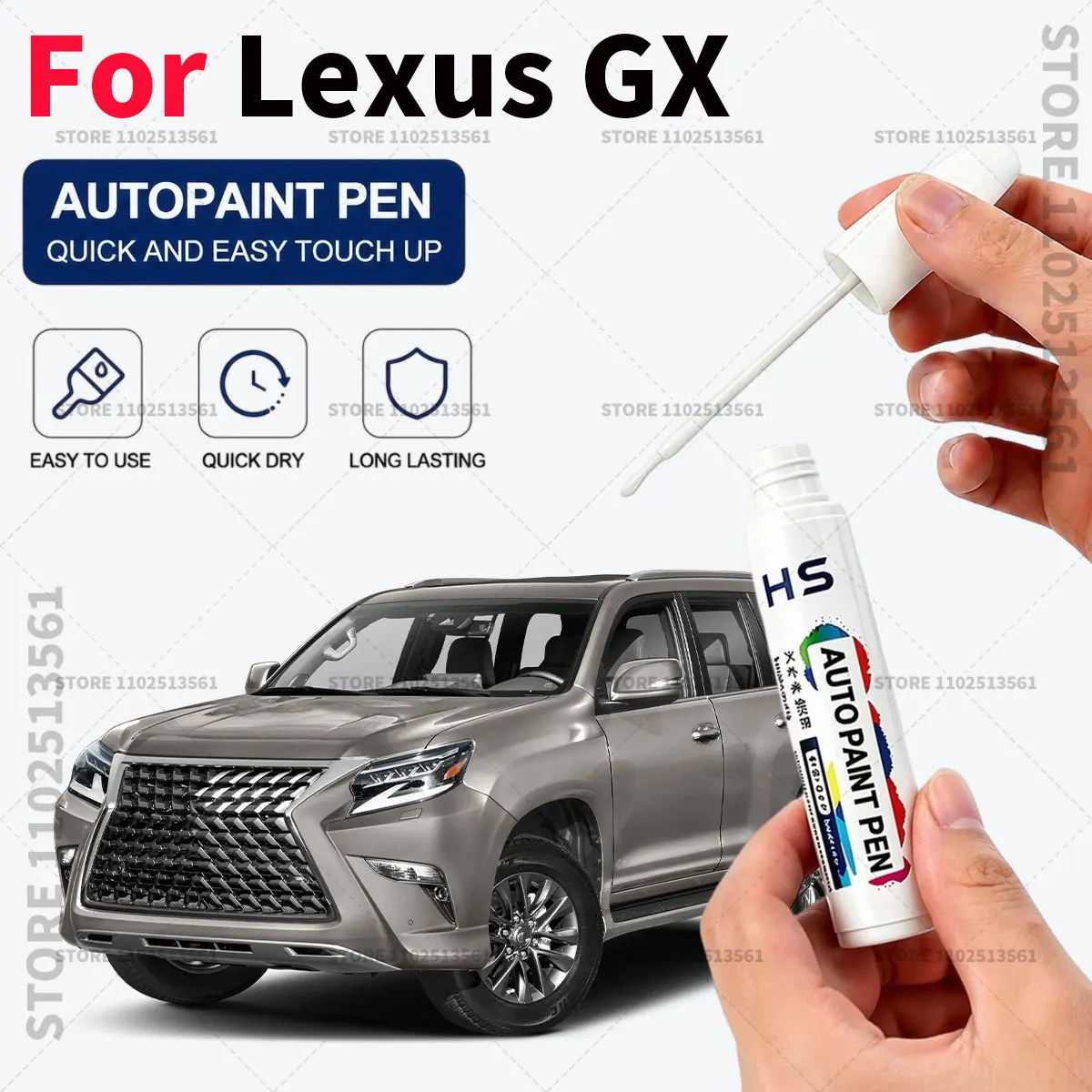 Car Touch Up Paint Pen Scratch Chip Repair Paint For 2002-2025 Lexus GX Atomic Silver Caviar Incognito Eminent White Pearl