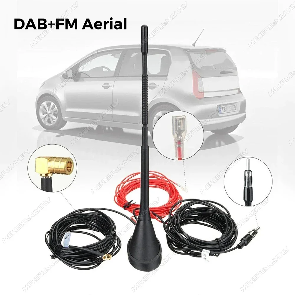 DAB Auto Radio Aerial Amplified Roof Mount Rod Antenna AM/FM Din SMA Male Connector 5m Cable for JVC Kenwood Pioneer Receiver