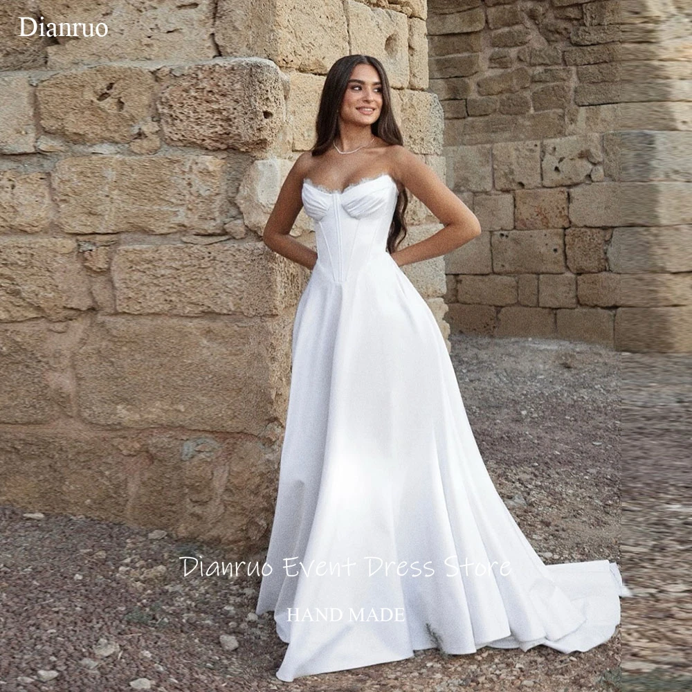 

Dianruo Satin Long Length Wedding Dresses Train High Quality Vestido De Noiva Sweetheart A Line 2026 Evening Dresses Customized