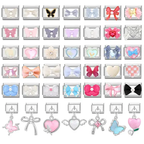 Sweet 핑크 Love Heart 귀여운 고양이 파란 눈 부적 링크 비즈, 9mm 스테인리스 스틸 이탈리아 부적 팔찌, DIY 만들기 선물