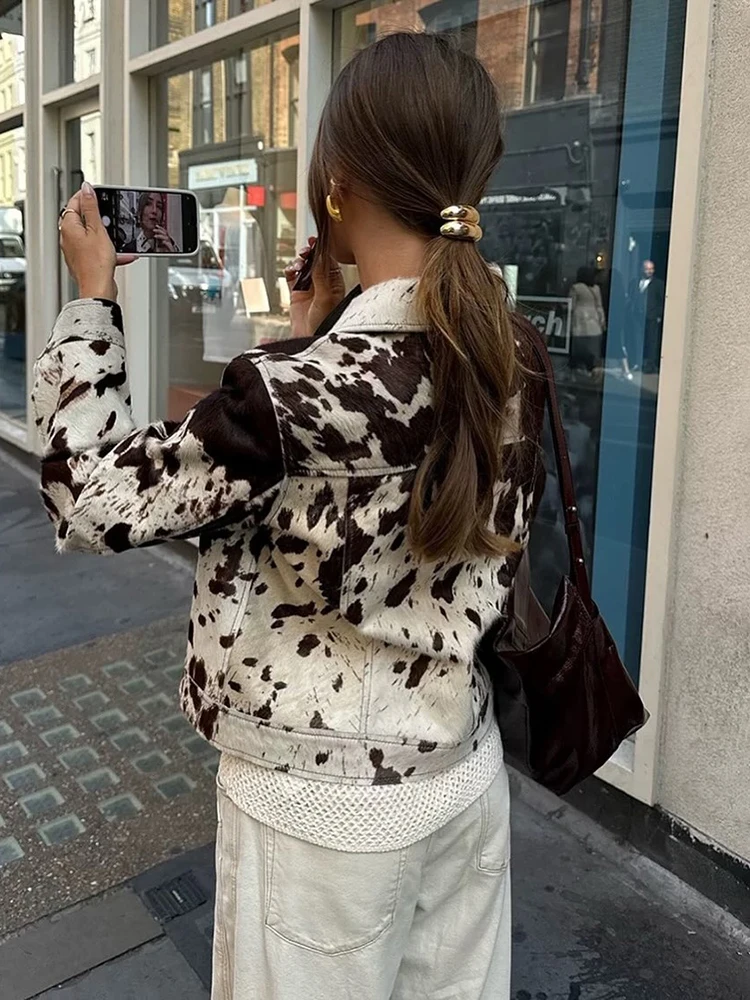 Mode Revers Gedruckt Jacke Mantel Weibliche Lange Hülse Casual Splice frauen Outwear High Street 2025 Dame Pendler Streetwear