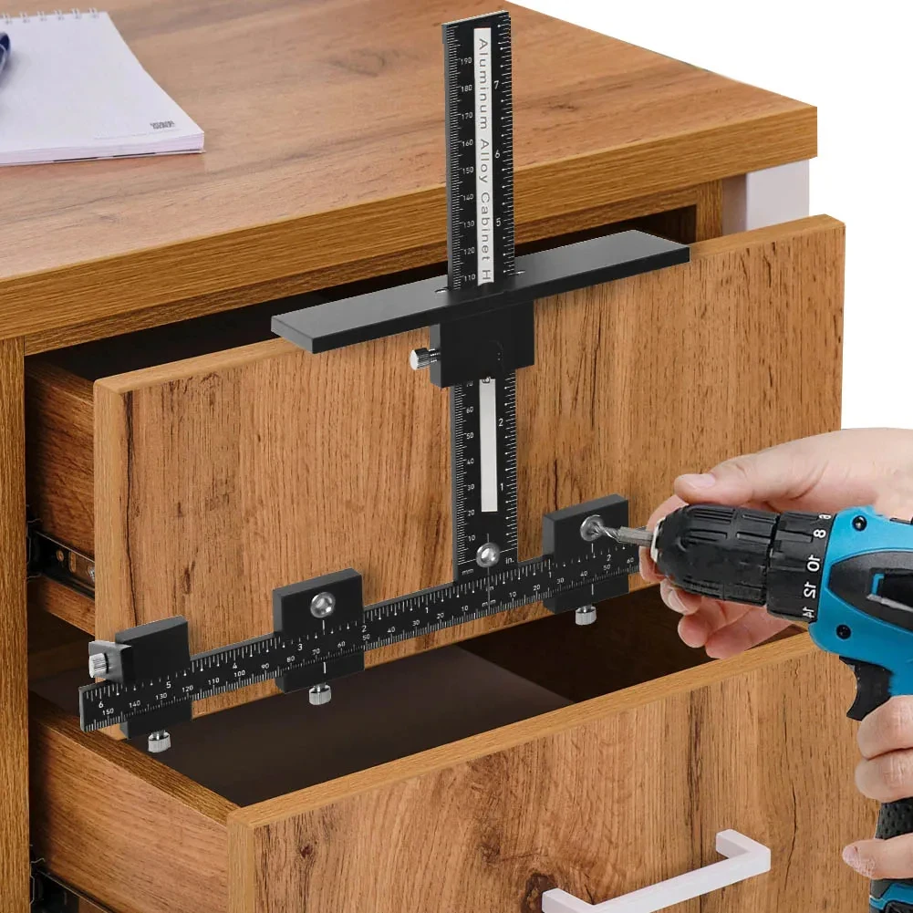

Adjustable Cabinet Hardware Jig Tool Aluminum Alloy Jig for Easy Installation of Handles and Knobs on Doors and Drawers with bit