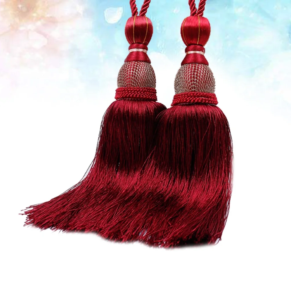 2pcs Tassel Hanging Curtain Accessories Polyester Tieback Rope For Living Room Decor Single Strap Buckle Purplish Red