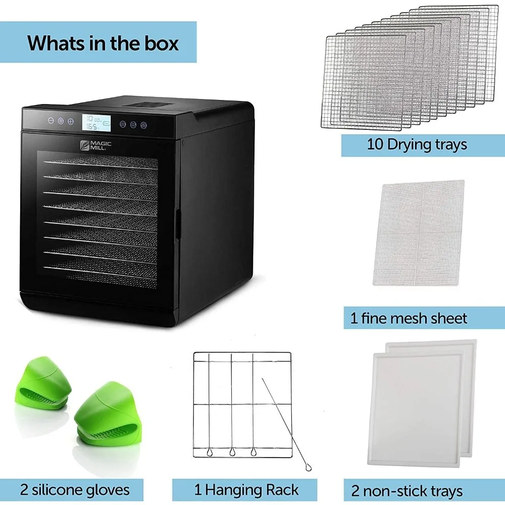 Controle de Temperatura, Mantenha a Função Quente, 10 Bandejas De Aço Inoxidável, Temporizador Ajustável Digital, Máquina De Hidrador De Alimentos