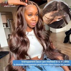 Chocolate Color Lace Front Human Hair Wigs Dark Brown 13X6 Body Wave Lace Front Wig for Women Pre-Plucked Remy Human Hair 180%