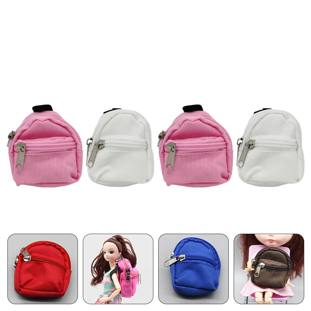 4 Pcs Simulation School Bag Zipper Opening Mini Backpack for Dolls Decorative Cloth