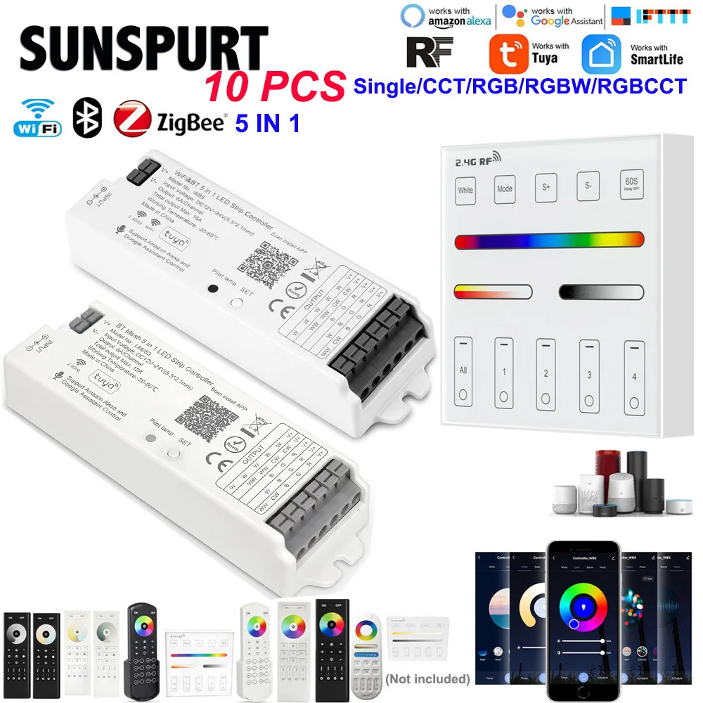 5 WB5 LM051-053 1 in 5 LED WiFi Driver BT Mesh Zigbee Tuya Alexa Google Home Voice Control RGB RGBW CCT RF Dimmer Remote 12V 24V