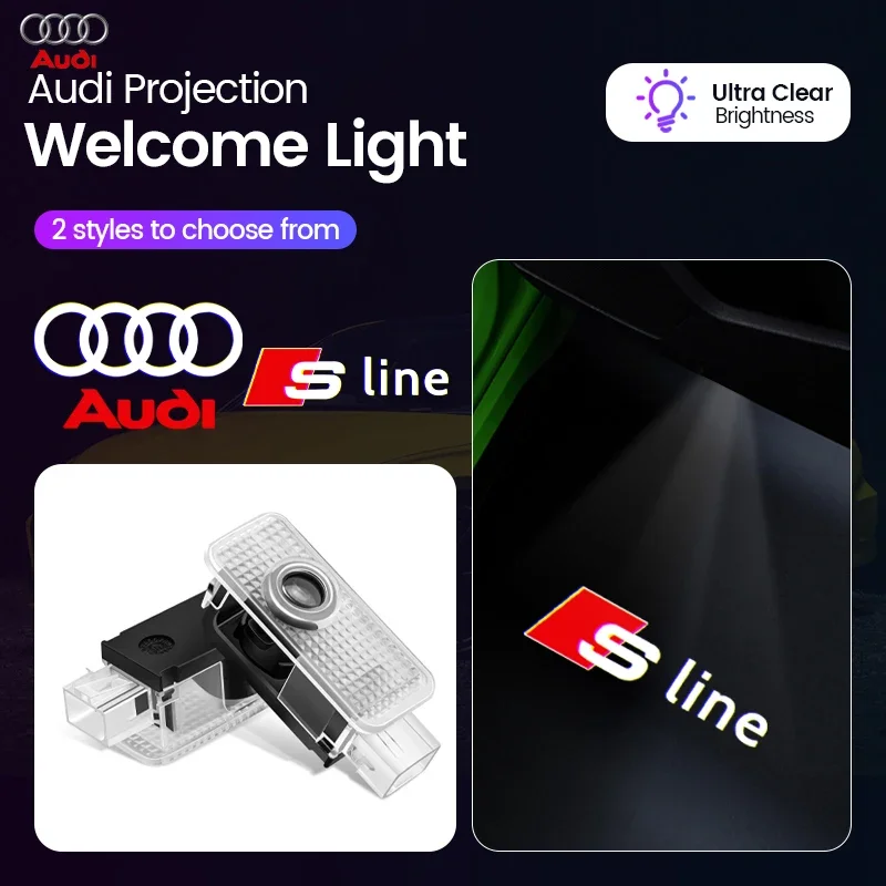 2pcs Led Car Door Welcome Lights for Audi A1 A3 8P 8V A4 A5 A6 A7 A8 Q3 Q5 Q7 Q8 Sline TT Logo Projector Ghost Shadow Lamp