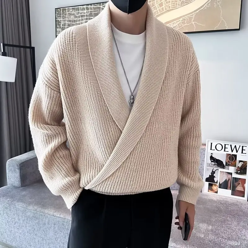 Maglione di maglieria V-Ne da uomo casual allentato Versatile e confortevole Lungo Sve Thiened Autunno Inverno Nuovo Sle Faionable Top