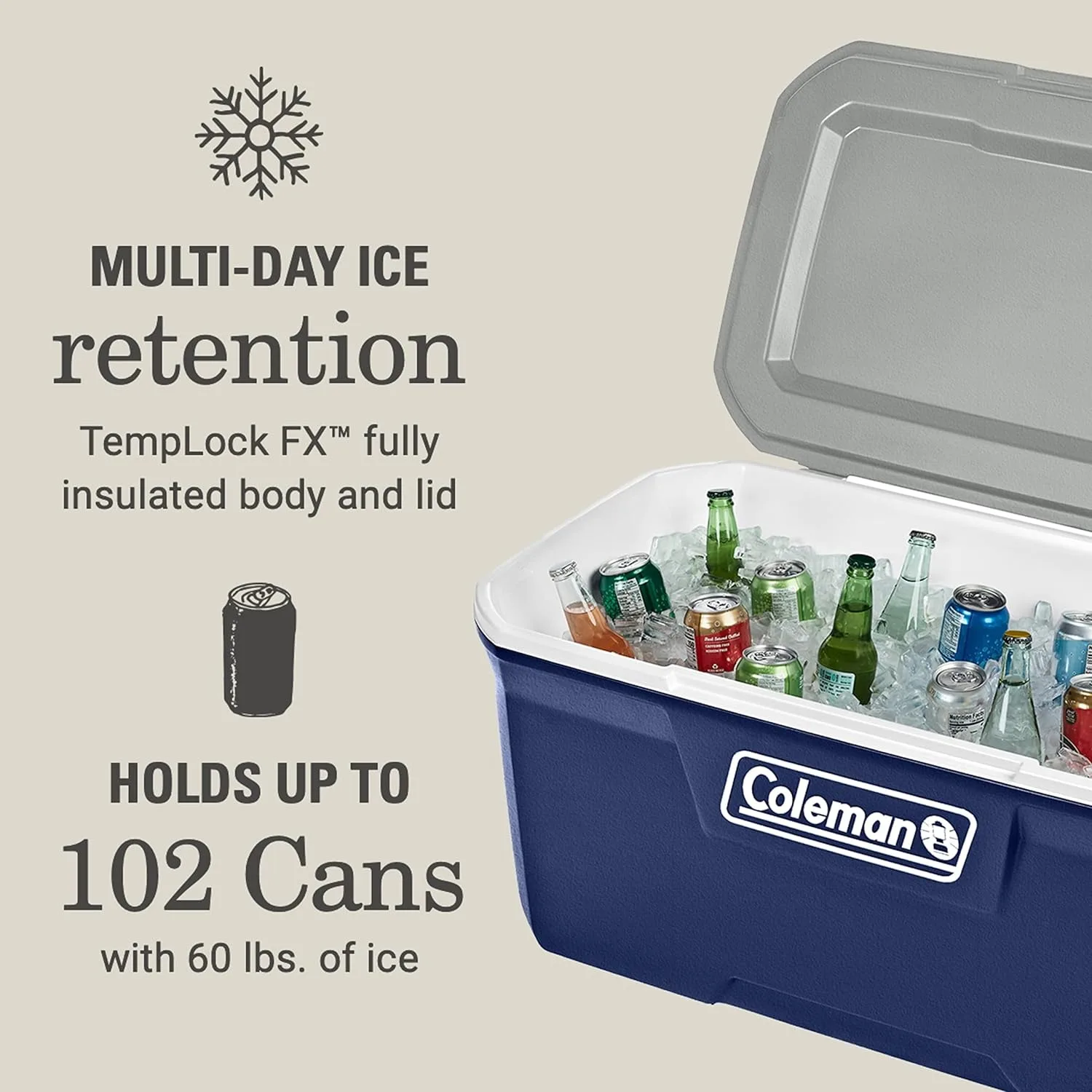 316 Series Insulated Portable Cooler with Heavy Duty Handles, Leak-Proof Outdoor Hard Cooler Keeps Ice for up to 5 Days