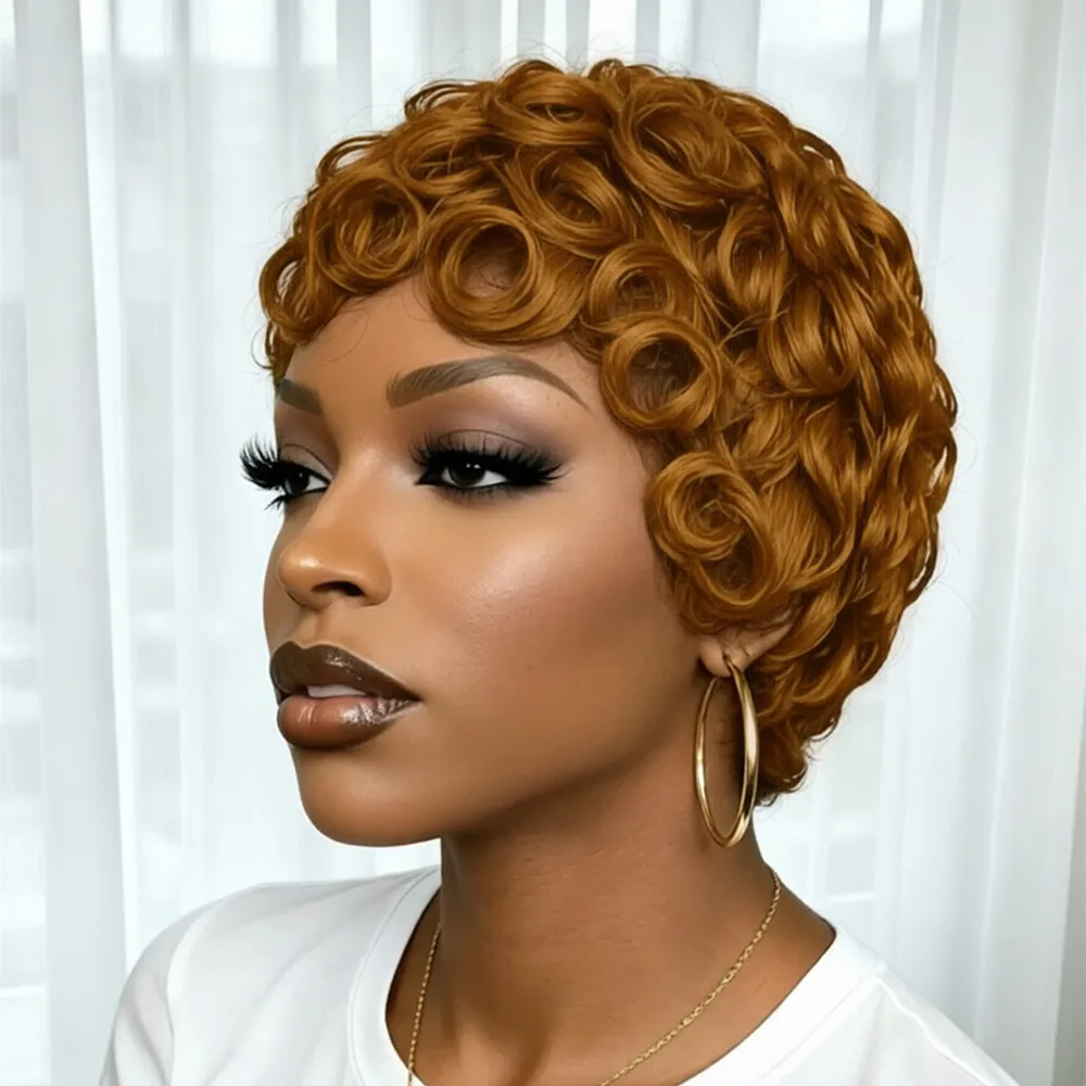

Парик PIXIE WIG, парик с прической пикси, черный, кудрявый, короткий, из натуральных волос, машинной работы, для женщин.