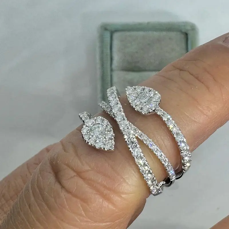 Women's 925 Sterling Silver Waterdrop Cross Zircon Paved Ring