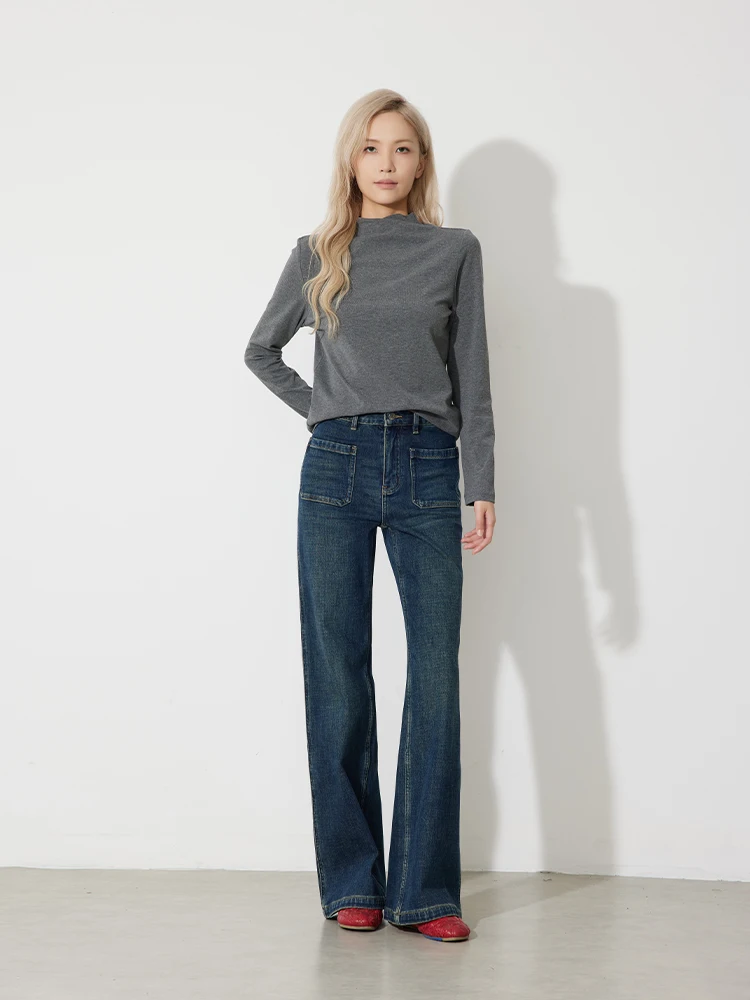 

Джинсы RUGOSAM с высокой талией, расклешенные, на флисовой подкладке, женские, новые, осенние, винтажные, из хлопкового денима, в стиле супермодели